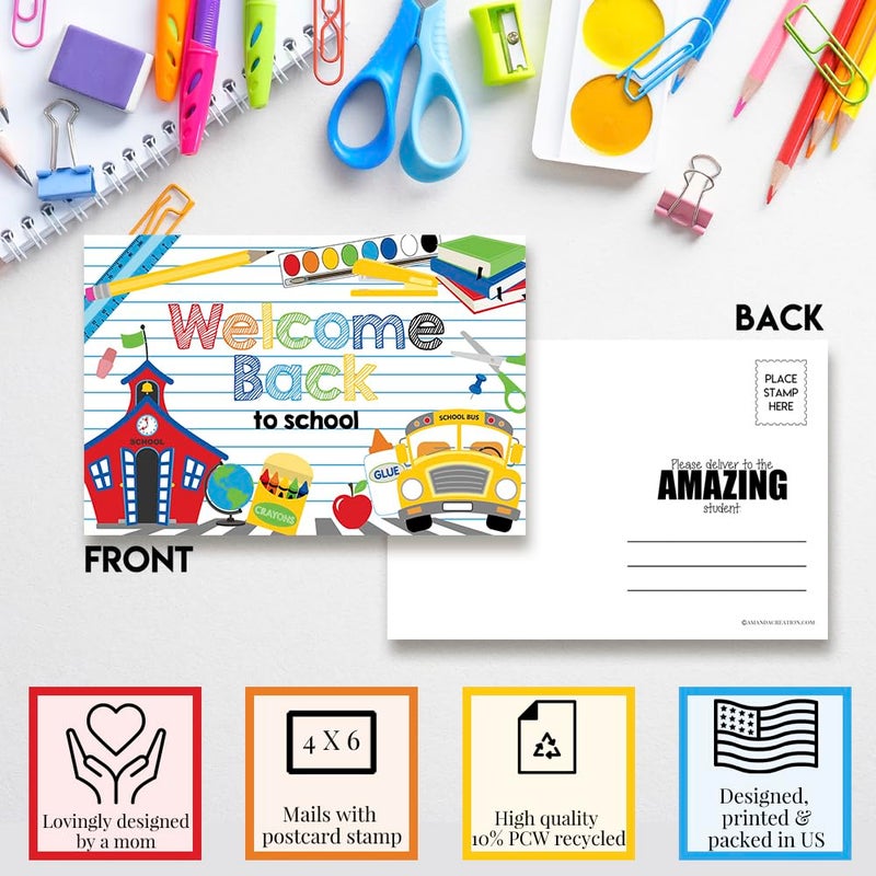 Amanda Creation School Supply Themed Welcome Back To School Blank Postcards For Teachers To Send To Students, 4"x6" Fill In Notecards by AmandaCreation (30) - Image 2